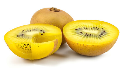 Whole ripe yellow kiwi isolated on white