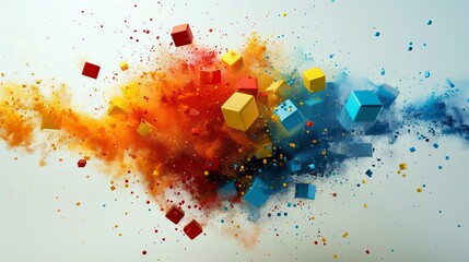 Colorful Cubes Exploding in a Cloud of Dust