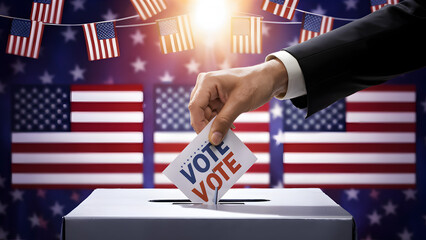 Hand holding an American flag while voting in an election