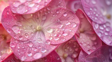 Obraz premium Pink Hydrangea Petals With Dew Drops