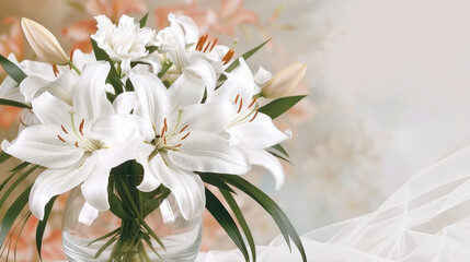 Fototapeta premium White Lilies In Glass Vase