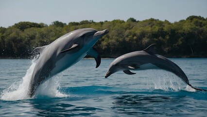 Obraz premium A dolphin gracefully gliding through the bright blue sea