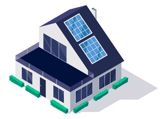 Classic and modern family house residential apartment building with roof solar panels. Real estate home property. Contemporary standard suburban urban village style