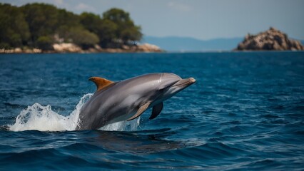 Fototapeta premium Dolphins frolicking together and making joyful splashes in the sea