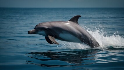 Obraz premium A dolphin breaching the surface with joyful exuberance against a vibrant sky