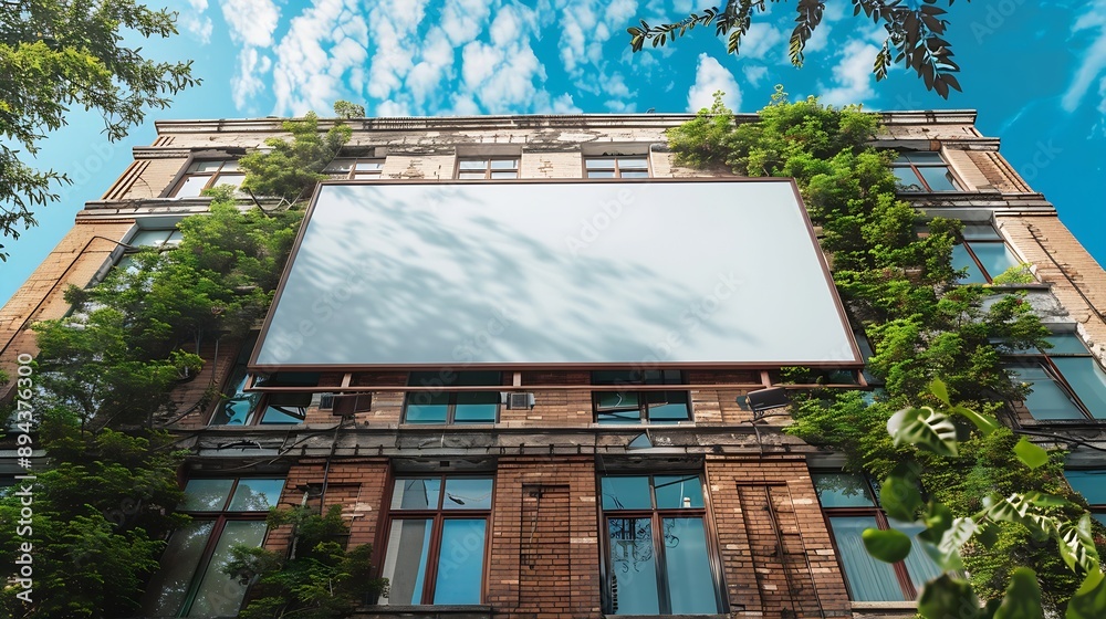 Poster billboard mockup on the wall of a building with an empty outdoor advertising screen : generative ai