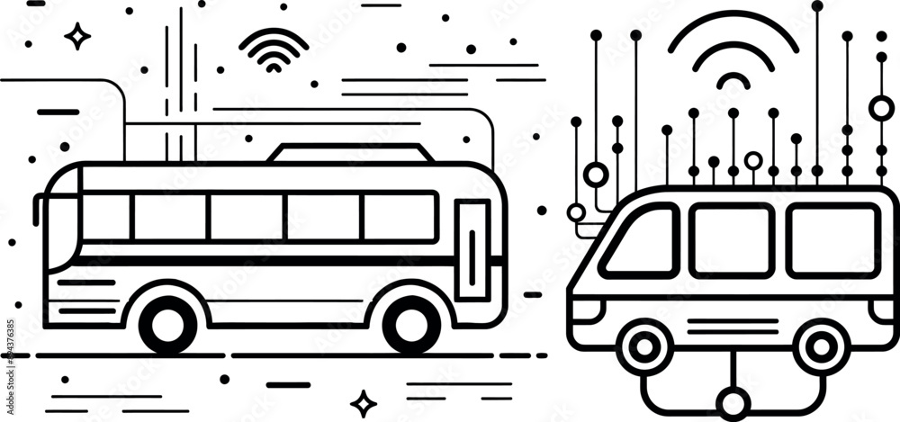 Poster transportation sign. tourism or public car symbol. bus outline ribbon. loop curve pattern. vector.