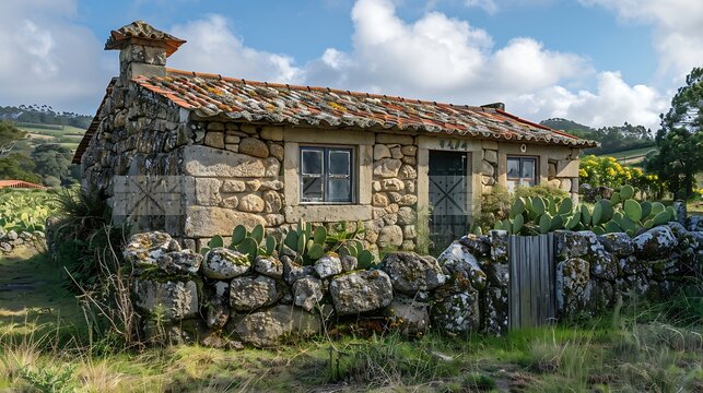 Typical abandoned stone house in Faj dos Cavaletes So Jorge IslandAzoresPortugal : Generative AI