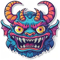 Angry Blue and Red Monster with Claws Breaking Through a Wall