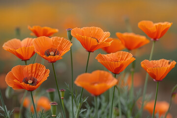 Naklejka premium Orange Poppy Flowers in a Field