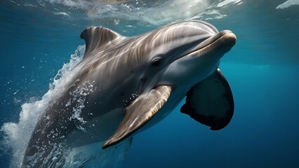 Obraz premium A dolphin swimming swiftly through the surf