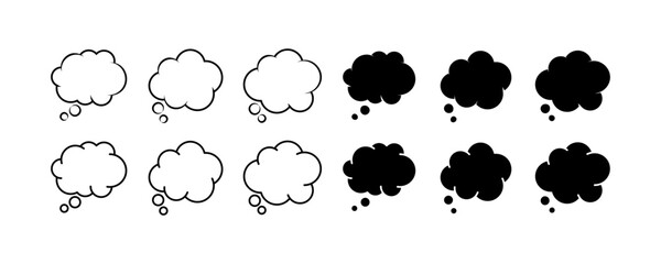 Cloud Thought Set Icons. Silhouette and Linear Styles. Vector icons.