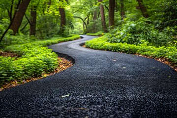 Obraz premium Winding Path Through Lush Green Forest for Nature Relaxation and Outdoor Adventure