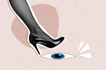 Composite photo collage of female businesswoman leg step eyeball vision observer heels domination...