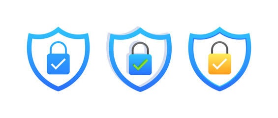 Padlock set icons. Shield Icons. Flat style. Vector icons.