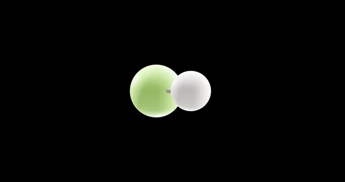 Hydrofluoric acid molecule, rotating 3D model of solution hydrogen fluoride, looped video on a black background