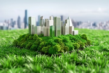 Fototapeta premium An eco-conscious cityscape features green buildings and a strong emphasis on urban ecology.