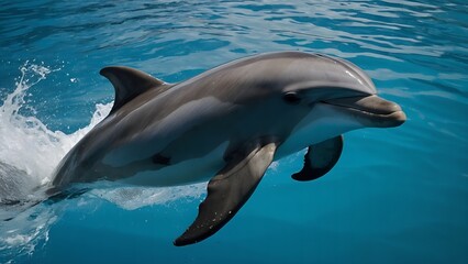 Dolphins racing through the waves with energy