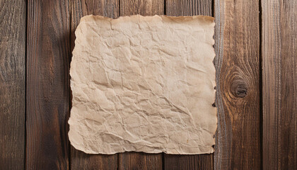 Aged crumpled paper with space for text on wooden table. Mock-up. Handwritten note. Flat lay