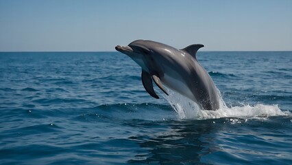 Fototapeta premium A dolphin diving smoothly beneath the sea surface