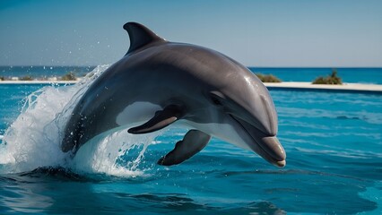 Naklejka premium A dolphin diving gracefully beneath the sunlit surface