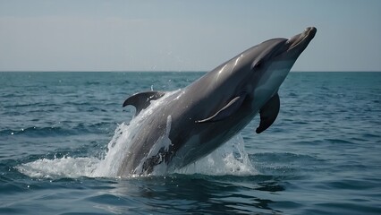 Fototapeta premium Dolphins playing joyfully near the ocean shore