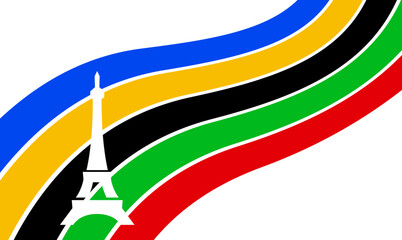 eiffel tower Olympic rainbow wavy lines flag color Background