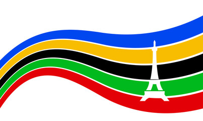 eiffel tower Olympic rainbow wavy lines flag color Background