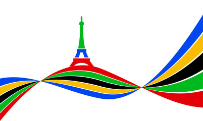 eiffel tower Olympic rainbow wavy lines flag color Background
