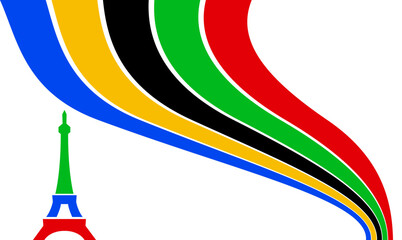 eiffel tower Olympic rainbow wavy lines flag color Background