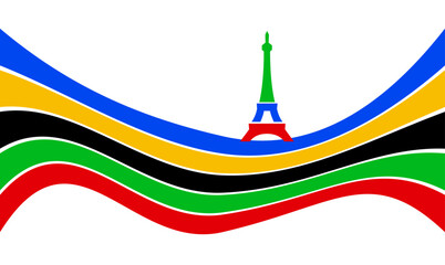 eiffel tower Olympic rainbow wavy lines flag color Background