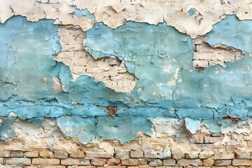 Obraz premium Weathered Wall Texture with Peeling Blue Paint, Rustic Background for Design