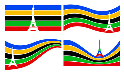 eiffel tower Olympic rainbow wavy lines flag color Background