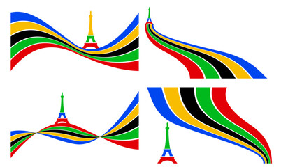 eiffel tower Olympic rainbow wavy lines flag color Background