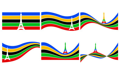 eiffel tower Olympic rainbow wavy lines flag color Background