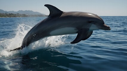 Naklejka premium Dolphins playing in the sparkling ocean waves with joy