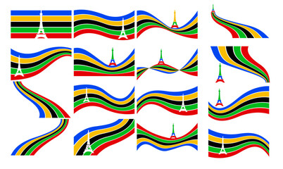 eiffel tower Olympic rainbow wavy lines flag color Background