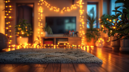 Obraz premium Cozy Living Room With String Lights