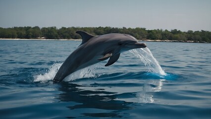 A dolphin emerging from the ocean with vitality and joy