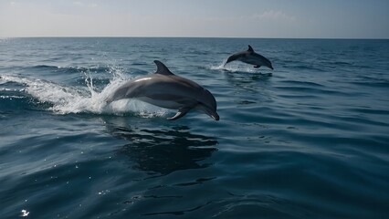 Fototapeta premium A dolphin splashing joyfully in the surf near the beach