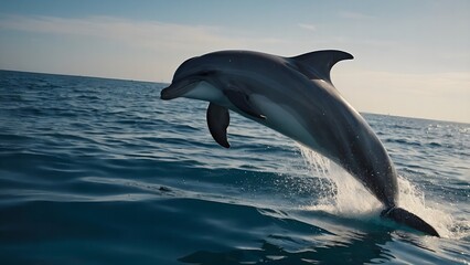 Obraz premium Dolphins swimming side by side in the gentle sea waves