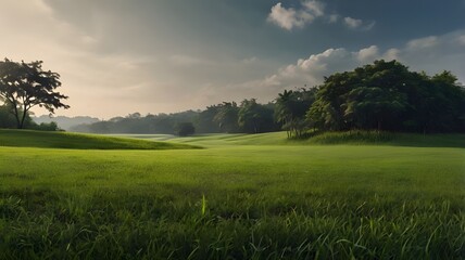 Obraz premium panorama of beautiful countryside of romania. sunny afternoon. wonderful springtime, Idyllic mountain landscape in the Alps with blooming meadows in springtime, grass and blue sky, green field and sky