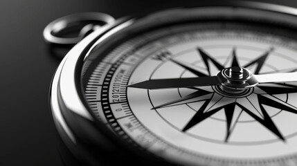 Close-up of a traditional compass with black and white markings, representing navigation and direction