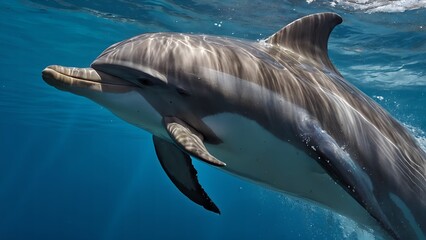 Fototapeta premium Dolphins forming synchronized patterns in the sea