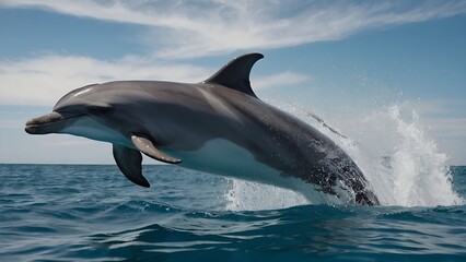 Fototapeta premium Dolphins riding the waves together in harmony