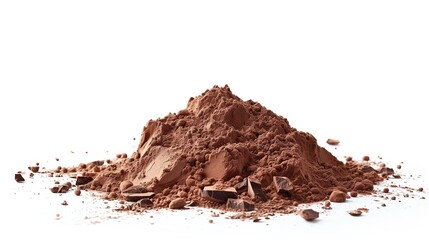 Cocoa powder, side view on white background, closeup