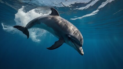 Fototapeta premium Dolphins racing each other through the waves