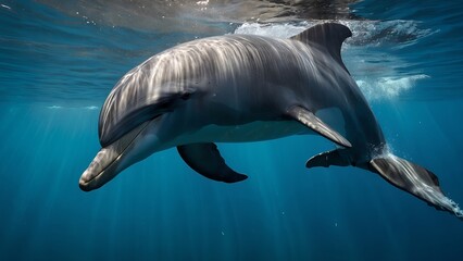 Fototapeta premium Dolphins swimming close together in the shimmering sea