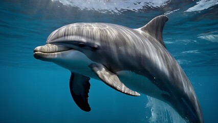 Naklejka premium A dolphin making a majestic leap into the sky