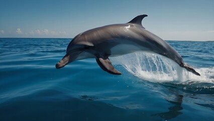 Fototapeta premium A dolphin leaping with joy in the open sea